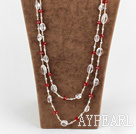 long style multi strand white and red crystal necklace