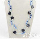 Wholesale blue crystal and sodalite flower beaded long style necklace