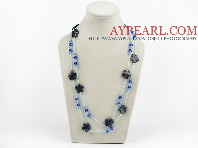 blue crystal and sodalite flower beaded long style necklace