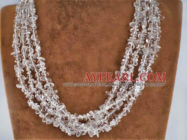 multi strand clear crystal chips beaded necklace with jade clasp