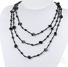 fashion long style multi strand black agate and crystal necklace