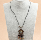 Wholesale Simple Retro Style Garnet Green Piebald Stone Beads Tassel Pendant Necklace With Black Leather