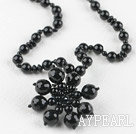 Wholesale Wonderful Round Black Brazil Agate Beaded Flower Pendant Necklace