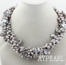 Multi Strands Gray Freshwater Pearl and Teeth Shape Gray Pearl Twisted Necklace