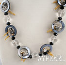 black agate crystal and shel necklace with extendable chain