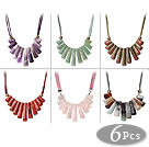 6 pcs Fantastic Fan Shape Multi Color Multi Stone Leather Necklace with Lobster Clasp