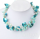 Wholesale Lovely Aquamarine Blue Blister Pearl And Shell Crystal Golden Wired Necklace With Moonight Clasp