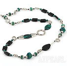 Wholesale Fashion Long Style Black Rectangle Agate And Phoenix Stone Multi Metal Charm Strand Necklace