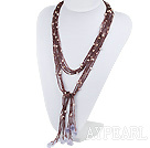 Purple Crystal and Pearl Knot Tassel Necklace