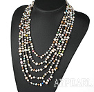 Fashion 5 Strands Multi Color Mixed Freshwater Pearls Necklace With Extendable Chain