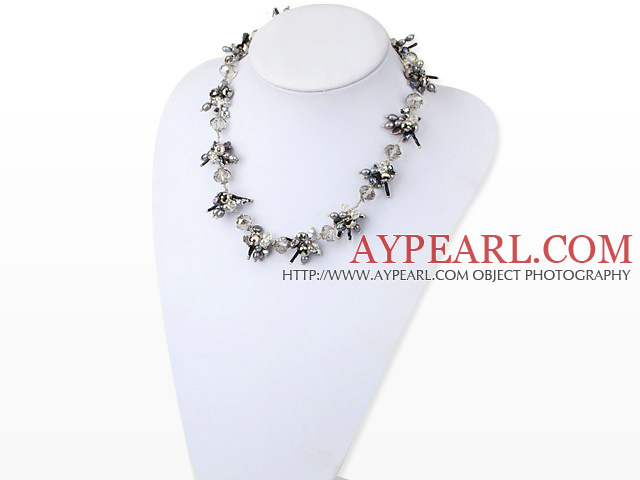 Nice Mixed Color And Shape Freshwater Pearl Crystal Cluster Necklace With Moonight Clasp