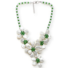 Wholesale White and Green Series Opal Crystal and White Lip Shell Flower Party Necklace