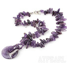 Wonderful Teeth And Round Amethyst Dodut Pendant Necklace With Toggle Clasp