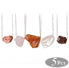 Wholesale 5 pcs Simple Design Irregualr Shape Agate and Crystal Necklace with Alloyed Thin Chain (random shape for stones)