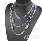 Fashion Long Chain Loop Style Natural Oval Purple Agate Necklace