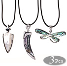 3 pcs Lovely Design Shell Pendant Necklace with Black Leather and Lobster Clasp