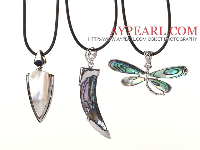 3 pcs Lovely Design Shell Pendant Necklace with Black Leather and Lobster Clasp