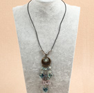Wholesale Simple Retro Style Beautiful Heart Shape Rainbow Fluorite Tassel Pendant Necklace With Black Leather