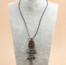 Simple Retro Style Picture Jasper Tassel Pendant Necklace With Black Leather
