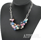 Popular Loop Chain Cluster Style Colorful Round Acrylic Pearl Strand Necklace