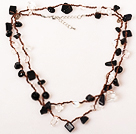 Wholesale Long Style Clear Crystal and Black Agate Hand Knotted Necklace