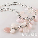 Wholesale fashion costume jewelry rose quartze necklace with bold metal chain