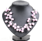 Trendy Style Multi Strand Light Pink Seashell Beads Twisted Necklace With Bending Alloyed Tube