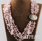 Wholesale multi strand rose quartze necklace with gem clasp