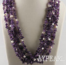 multi strand amethyst white pearl necklace 