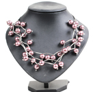 Trendy Style Multi Strand Puce Seashell Beads Twisted Necklace With Bending Alloyed Tube
