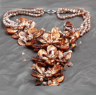 Aamzing Exaggerate Brown Freshwater Pearl and Shell Flower Oversized Statement Necklace