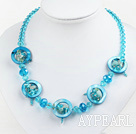 Wholesale blue crystal and shell necklace with lobster clasp