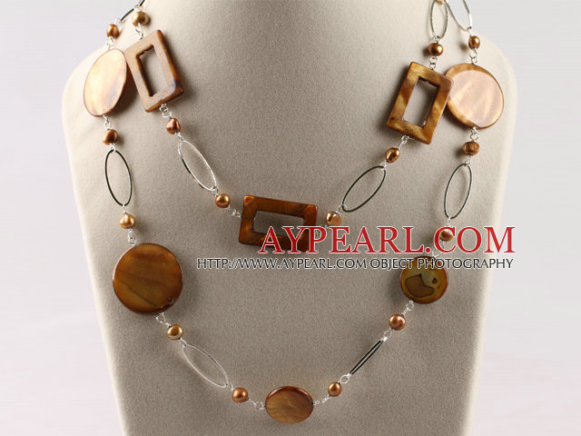 fashion long style brown pearl and shell necklace
