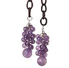 New Long Style Faceted Assorted Amethyst Beads Necklace with Leather Chain