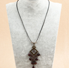 Wholesale Simple Retro Style Chandelier Shape Garnet Beads Tassel Pendant Necklace With Black Leather