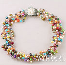 multi strand colorful pearl  necklace with flower clasp 