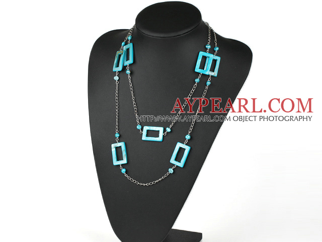fashion long style blue pearl and shell necklace