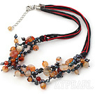 black pearl and agate necklace with extendable chain
