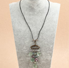 Wholesale Simple Retro Style Hear Shape Rainbow Fluorite Pendant Necklace With Black Leather and Clothes Rack Accessory