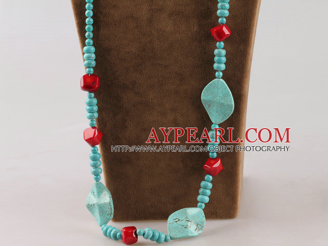 turquoise and red coral necklace with moonlight clasp