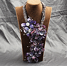 Aamzing Exaggerate Purple Freshwater Pearl and Shell Flower Oversized Statement Necklace