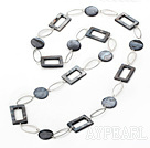 Fashion Long Style Round And Rectangle Blue Shell Loop Strand Necklace