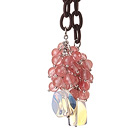 Wholesale New Long Style Assorted Cherry Quartz Beads Necklace with Opal and Leather Chain