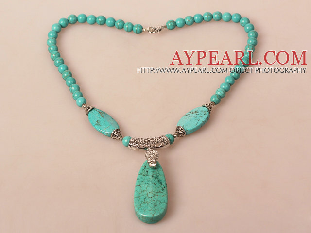 Turquoise Necklace with Long Teardrop Turquoise Pendant