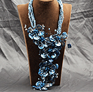 Aamzing Exaggerate Blue Freshwater Pearl and Shell Flower Oversized Statement Necklace