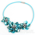 Elegant style smaller sky blue color pearl shell flower necklace