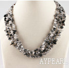 Wholesale black rutilated quartz chips necklace with gem clasp