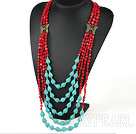 multi strand red coral and turquoise necklace