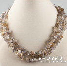multi strand finely carved gray agate  necklace with gem clasp