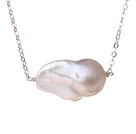 Popular Simple Design Natural White Nuclear Pearl Necklace with S925 Silver Chain